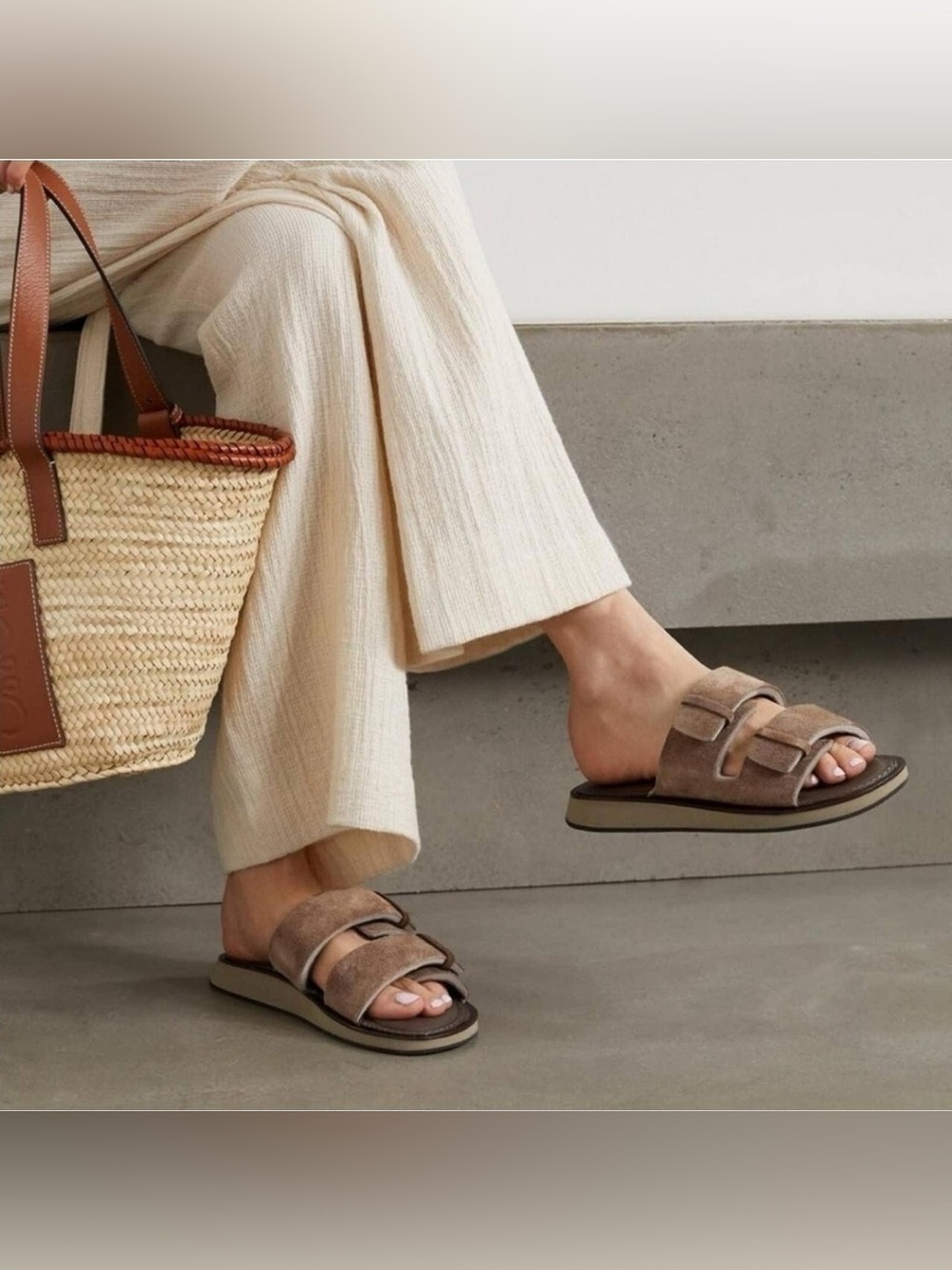 NIB $250 RAG & BONE PARKER SLIDE SANDAL TUNDRA TAUPE LEATHER SUEDE EU 37 US 6.5